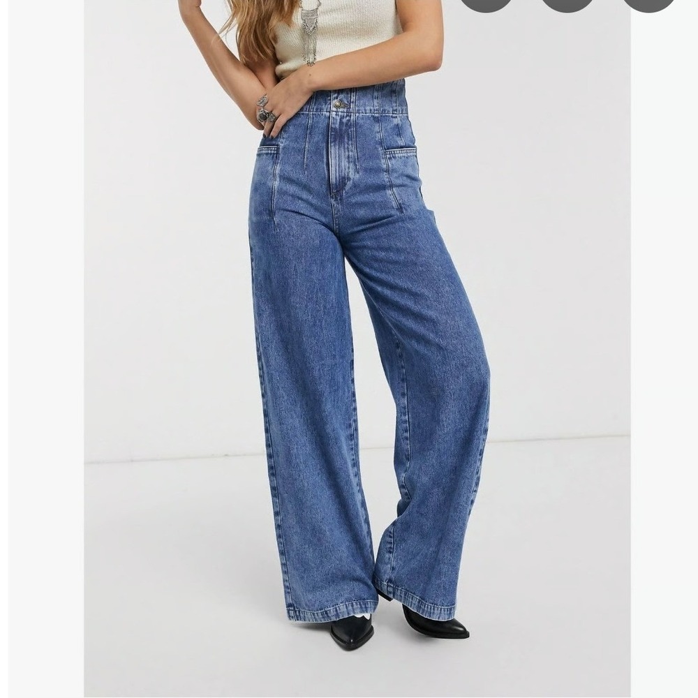 Free People Midnight City High Waist Wide Leg Elevated Basic‎ Jeans, Size 28